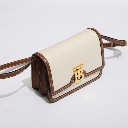 Burberry - Two-Tone Canvas and Leather Small TB Bag