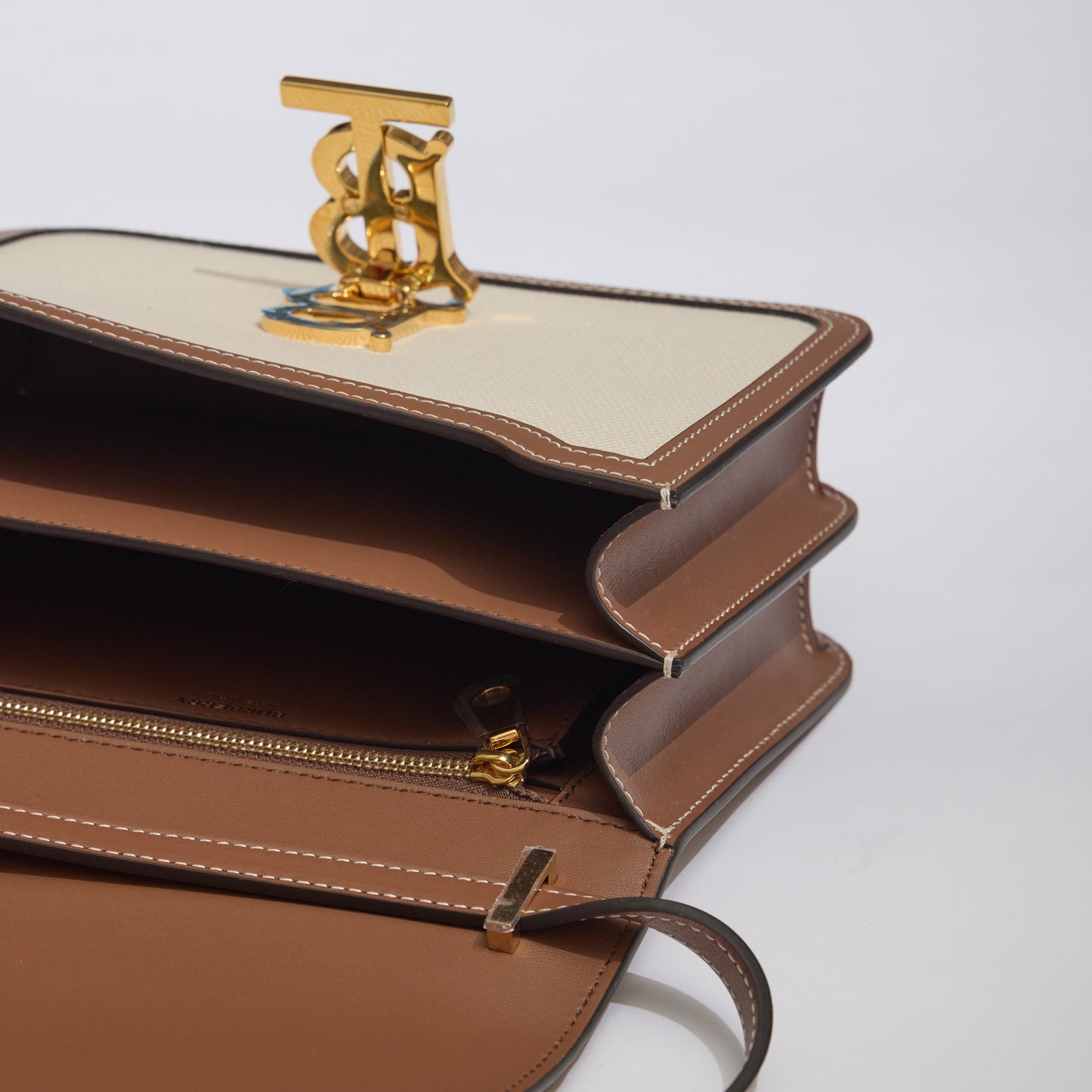 Burberry - Two-Tone Canvas and Leather Small TB Bag